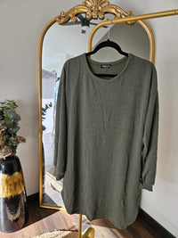 Long Sleeve Ribbed Henley Dress