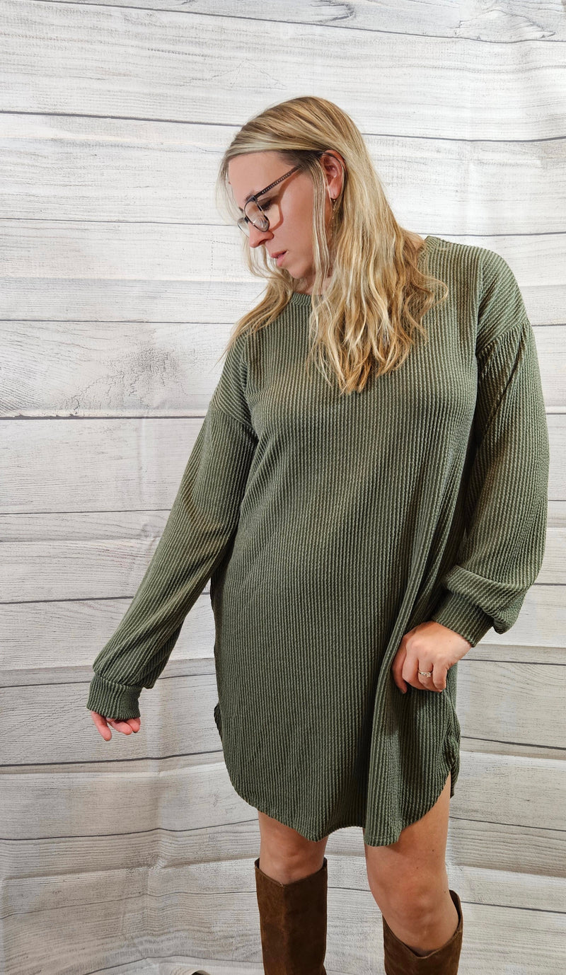 Long Sleeve Ribbed Henley Dress